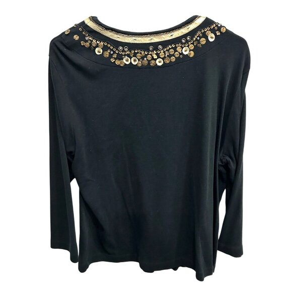 Chicos Womens Black Embellished V-Neck Long Sleeve Top Size XL - Picture 2 of 9